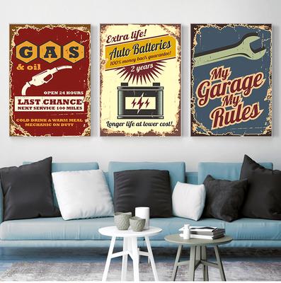 Araba Servis Işareti Vintage Posterler ve Baskılar Garaj Retro duvar sanatı tuval yağlıboya Gaz Otomobil Parçaları Piller Resim Duvar Dekor Yok Çerçeve