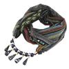 Vibrant Chiffon Infinity Scarf with Ethnic Print & Beaded Tassel Necklace – Women’s Boho Fashion Accessory