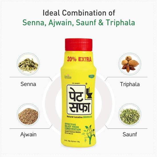Pet Saffa Granules | Natural Laxative | Constipation Relief | Relief from disgetive problems like Acidity, Gas & Bloating - 120 Gram (Pack Of 2)