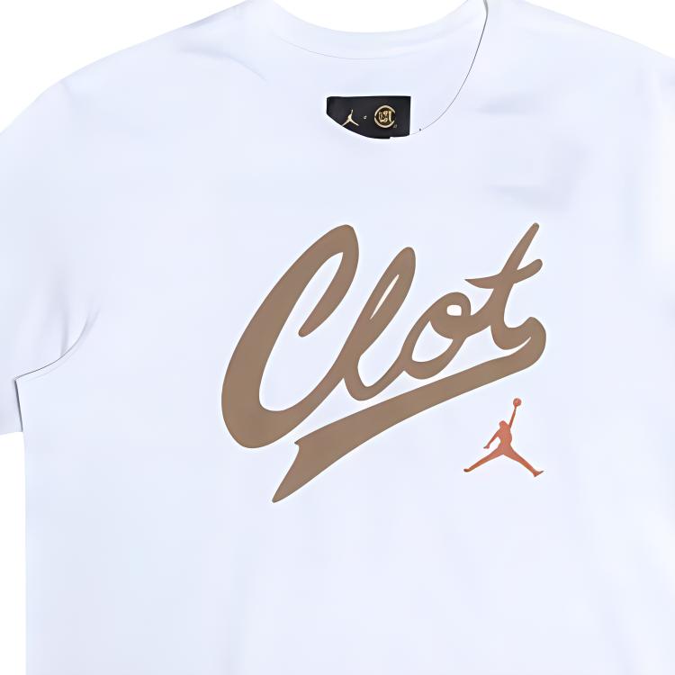 Jordan X CLOT Collaboration Logo Print Round Neck Pullover Short Sleeve T-Shirt Unisex T-Shirts White AV6261-101