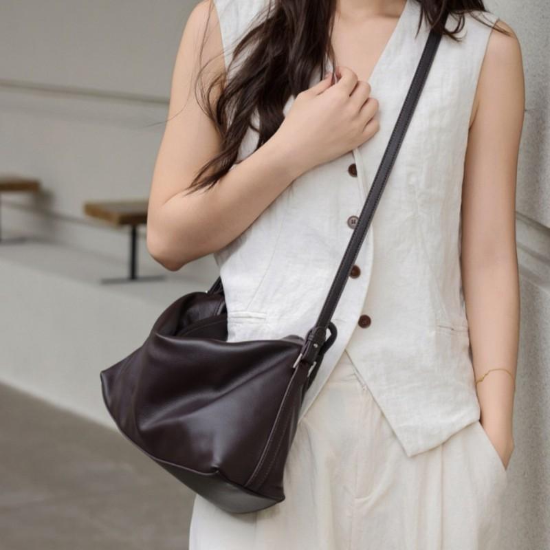 Sac Hobo Cuir de Vachette Doux Couche Supérieure 2026 Décontracté Quotidien Trajet Épaule Unique Cabas Cuir Véritable Porté en Travers Femmes