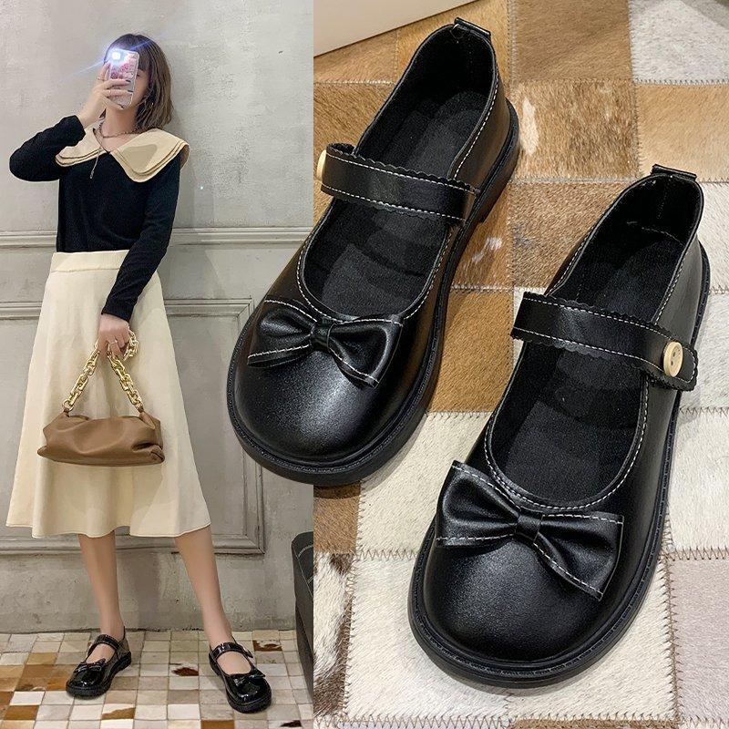 Fashion 2024 Spring Autumn New Lovely Pumps for Woman Round Toe Low Heel Mary Janes Shoes with Butterfly-knot Comfortable for Daily