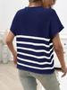 Women's Round Neck Striped Color Block Short Sleeve Sweater