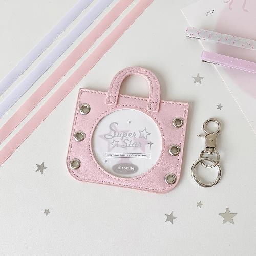Korean Ballet Style Ribbon Hollow Badge Holder Transparent Round Pin Display Case for Ita Bag Cute Keychain Charm for Students