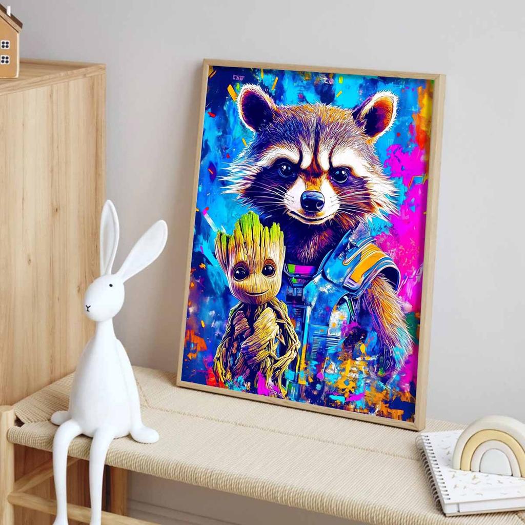 DIY Diamond Painting Groot and Raccoons Cross Stitch Kit Mosaic Art Diamond Painting Full Circle Diamond Home Decoration