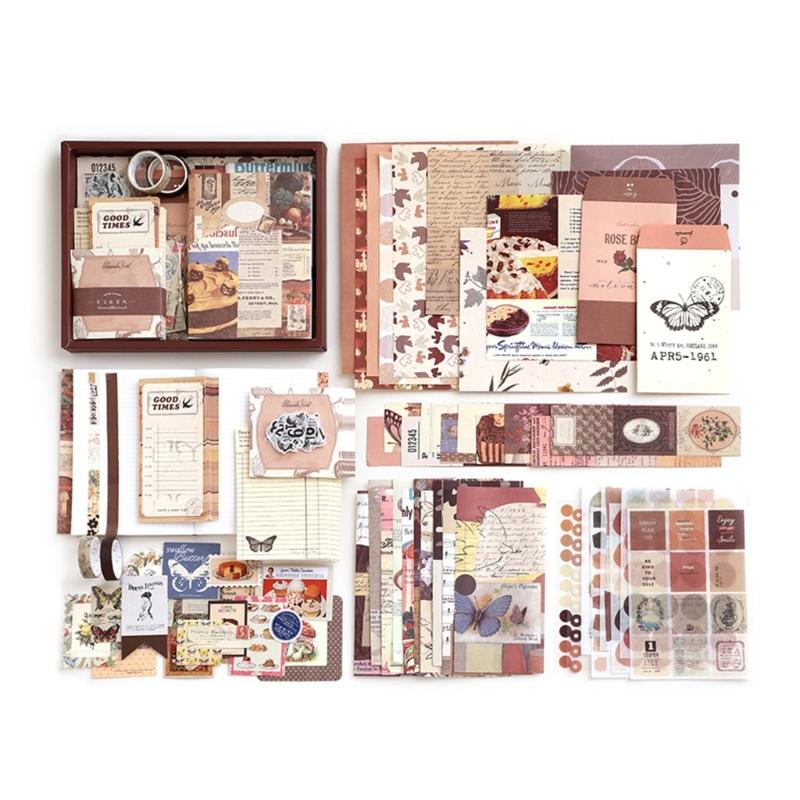Vintage Scrapbook Kits Tape Sticker Background Paper Journaling Supplies