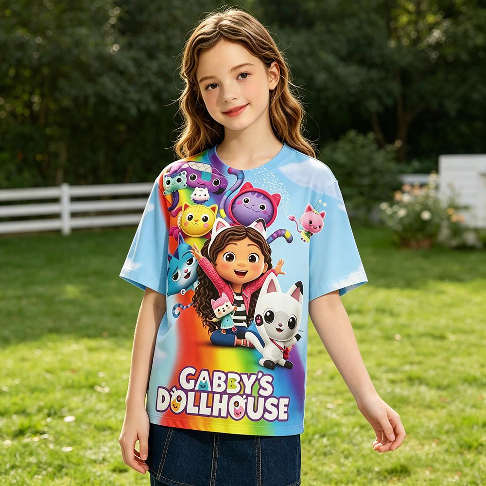 Gabby Dollhouse Children's T-shirts 3D Cartoon Print Tees Fashion Boys Cute Girls Short Sleeve Kids Casual Tops Summer Clothing