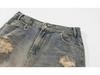 Used Ripped Slim Straight Jeans: Unisex Retro Nischendesign