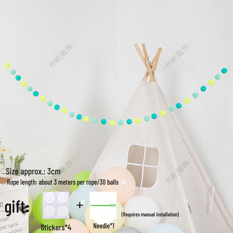 Children’s Room Pompon Bunting Decoration - Birthday Party Tent Backdrop Ornament