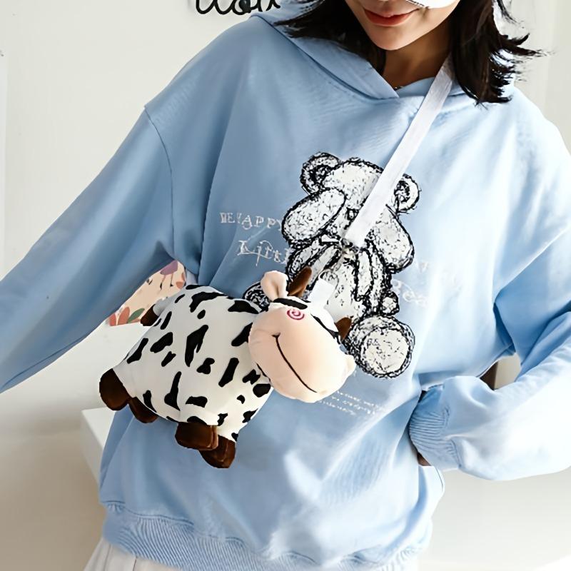 Cute Cow Plush Single-shoulder Bag Student Kawaii Cartoon Crossbody Bag Leisure Versatile Plushie Backpacks Gifts for Friend