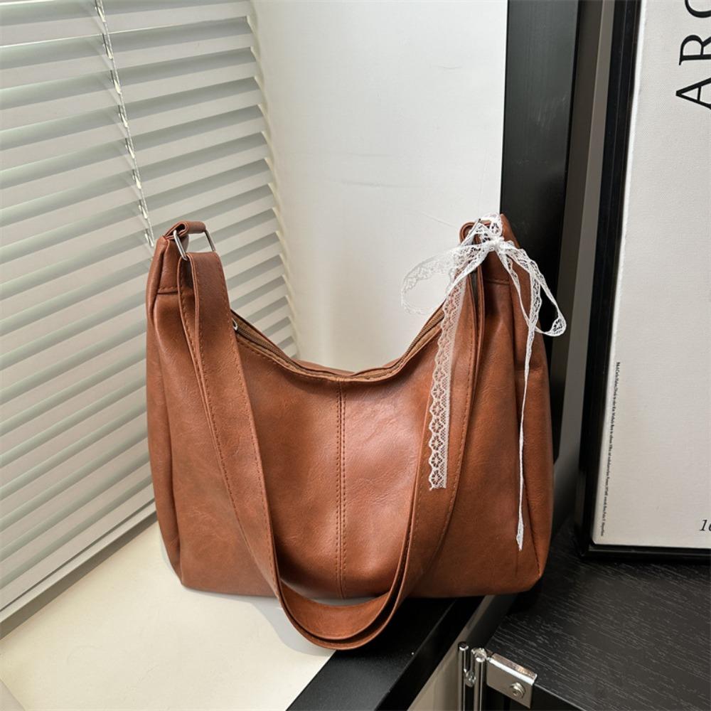 

Solid Color Shoulder Bag PU Leather Tote Bag Simple Cross Body Bag for Lady/Girls коричневый