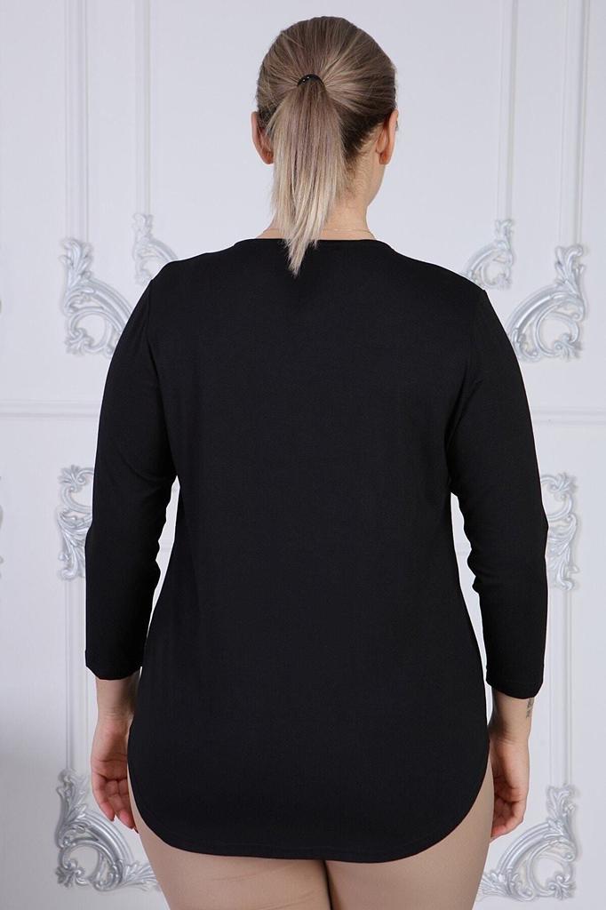 Women's Big Size Blouse Black Plain Long Sleeve Blouse G053W1