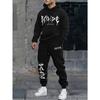 Autumn and Winter New Men's Sports Casual Fashion Printed Couple Hooded Sweatshirt, Spring and Autumn Sportswear 2 Piece Set