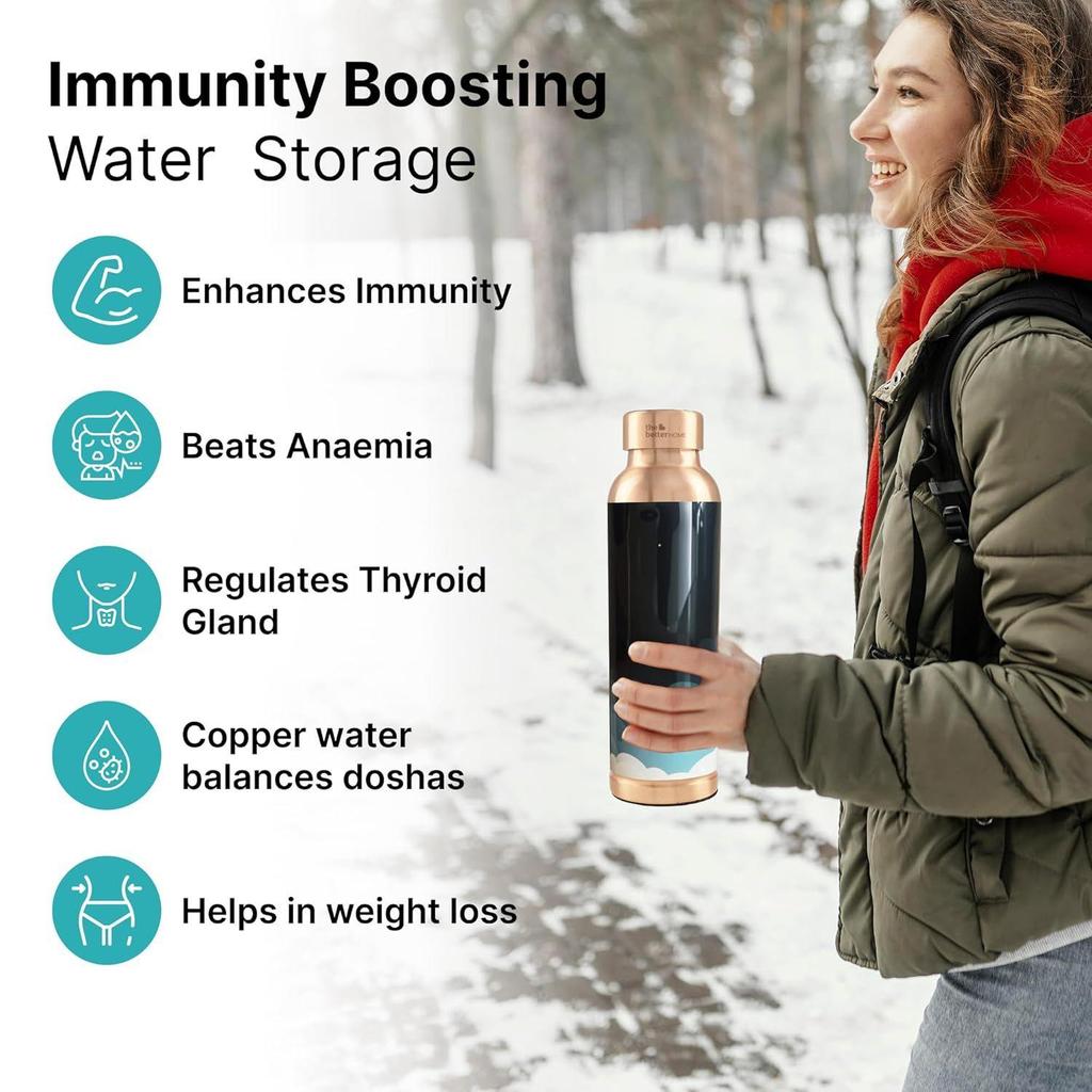 Copper Water Bottle 950ml | Designer Leakproof Eco-Friendly Immunity Boosting Non-Toxic BPA Free | Kids Drinkware & Storage