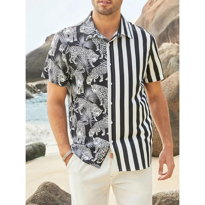 Hawaiian Men's Short Sleeve Shirt Summer Seaside Resort Men's Casual Shirt Beach Party Short Sleeve Shirt Marine Animal Print