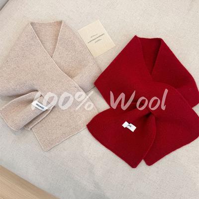100% Wool Korea Styles Solid Color Scarf Women Luxury Winter Warm Knitted Simple Scarves Shawls Lady Soft Wraps Neckerchief