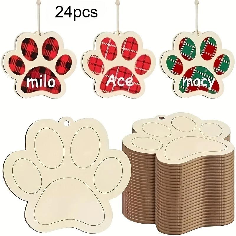 

24pcs Paw Print Ornaments Hand-Drawn Wooden Versatile Celebration Home Decor DIY Paintable Holiday Party Decorations