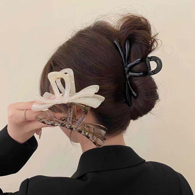 Korean Candy Color Cross Bow Hair Claw For Women Girls Sweet Acrylic Large Shark Clip Ponytail Headdress Hair Accessories