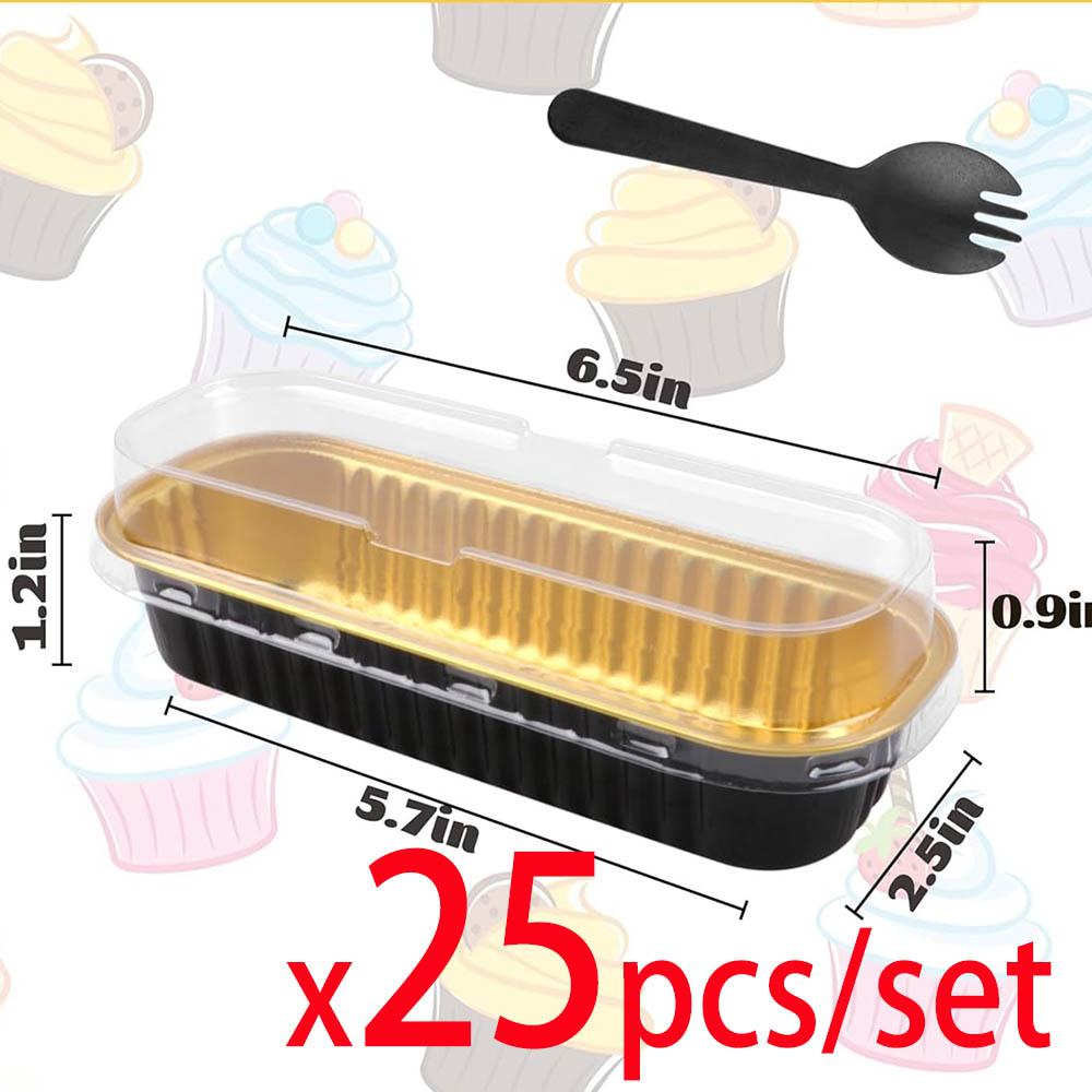 

Mini Cake Pans with Lids and Spoons 200ml Non-Stick Foil Baking Pans Tins Reusable Aluminum Foil Loaf Pans for Home