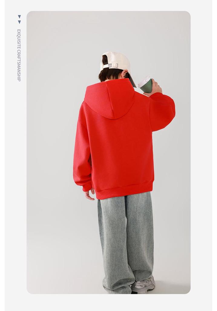 280g Children's Plain Hooded Sweatshirt - New Autumn/Winter Style, Red Tops for Boys and Girls