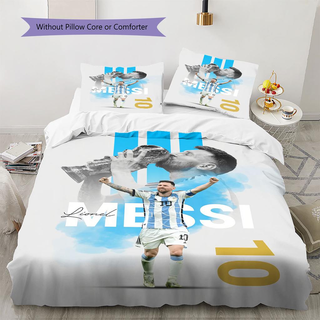 Lionel Messi Pattern Bedding Home Decoration Birthday Gift (1 * Duvet Cover + 2 * Pillowcase, Without Core),fan Merchandise.