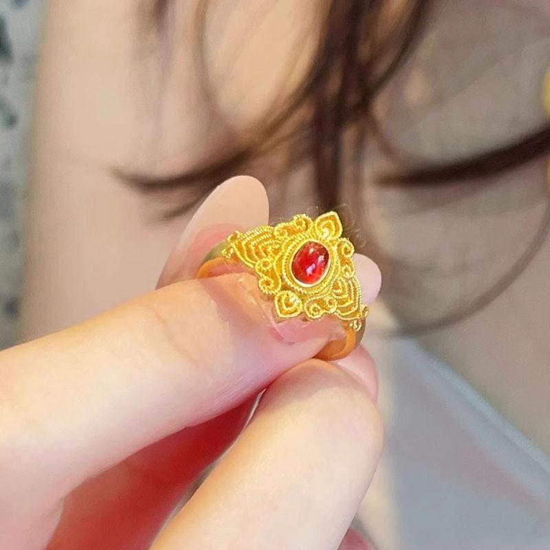 Elegant Ancient Style Geometric Copper Ring For Women With Adjustable Open Design