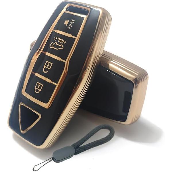 Key Fob Cover Compatible with Mitsubishi Outlander 2025 2024 2023 2022 Case Protector TPU with Little Lanyard 4 Buttons Gold Red