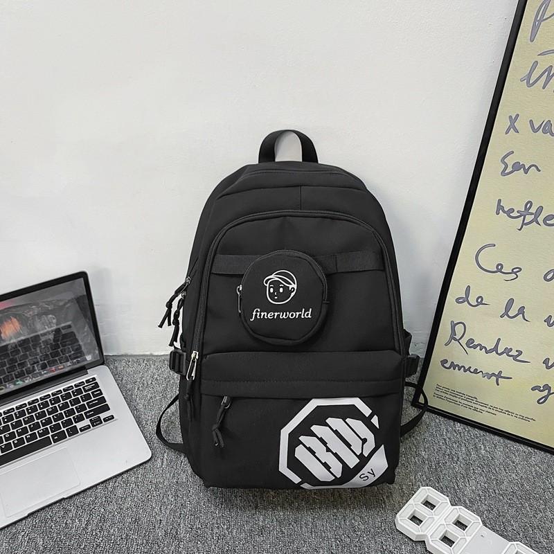 Blocked Color Fashion Letter Print Student Leisure Backpack With Coin Purse