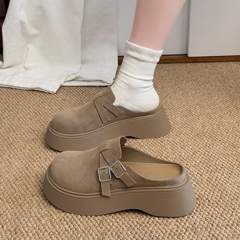 Fashion and lightweight brown retro thick-soled women's new spring outer wear one pedal bag head and half slippers