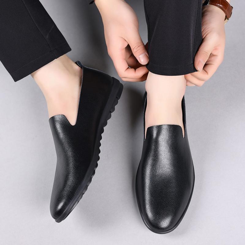 Loafers Mens Non-slip Leather Slip-on Black Comfortable Driving Shoes Sneakers Man Dress Shoes Light Casual Flat PU Leather Shoe