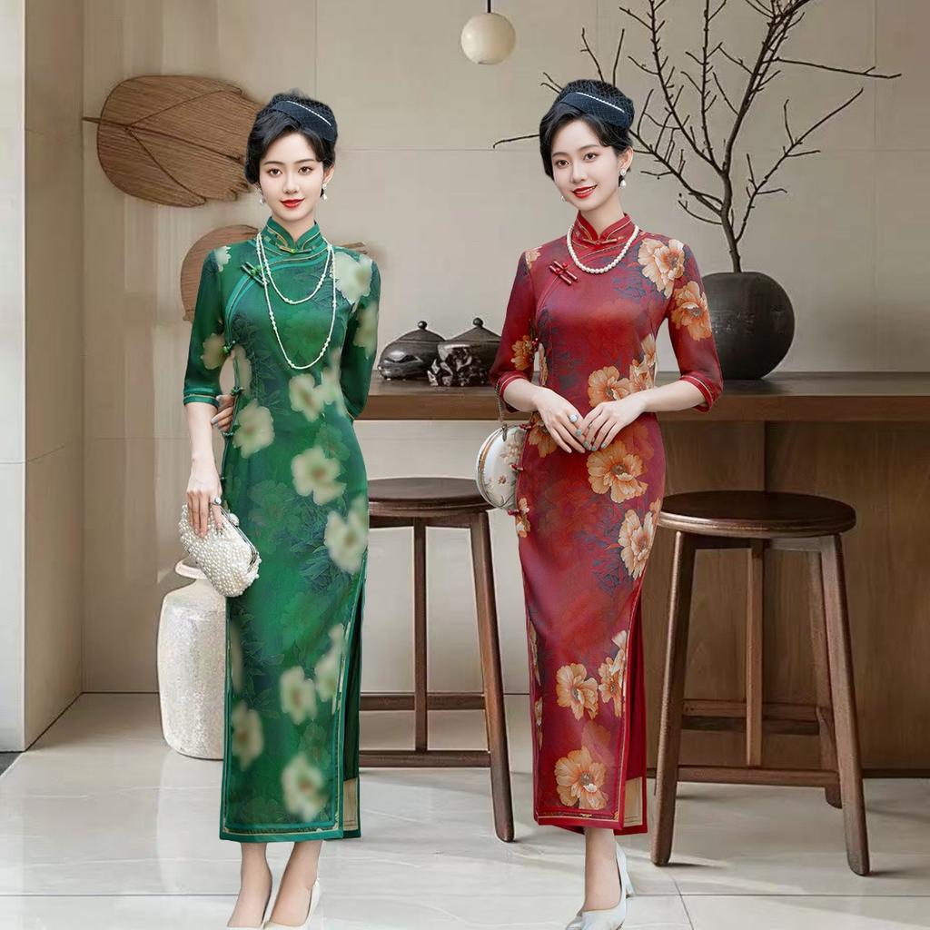 High-end Seven-quarter Sleeve Cheongsam 1011 New Autumn Retro Improved New Chinese Style Dress Femininity Long