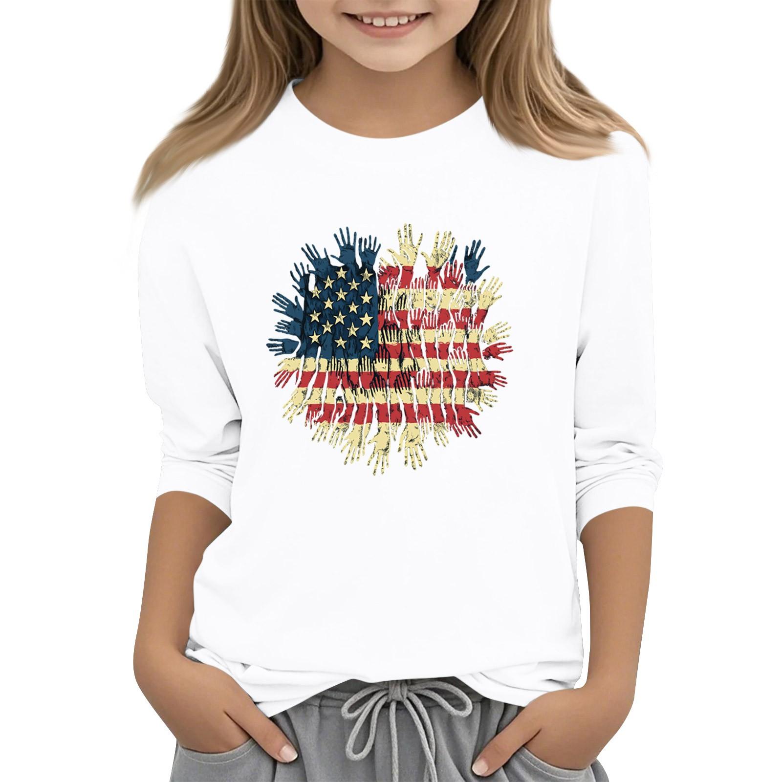 

Children s 3/4 Sleeve Independence Day Printed Round Neck Casual T-shirt 140 белый