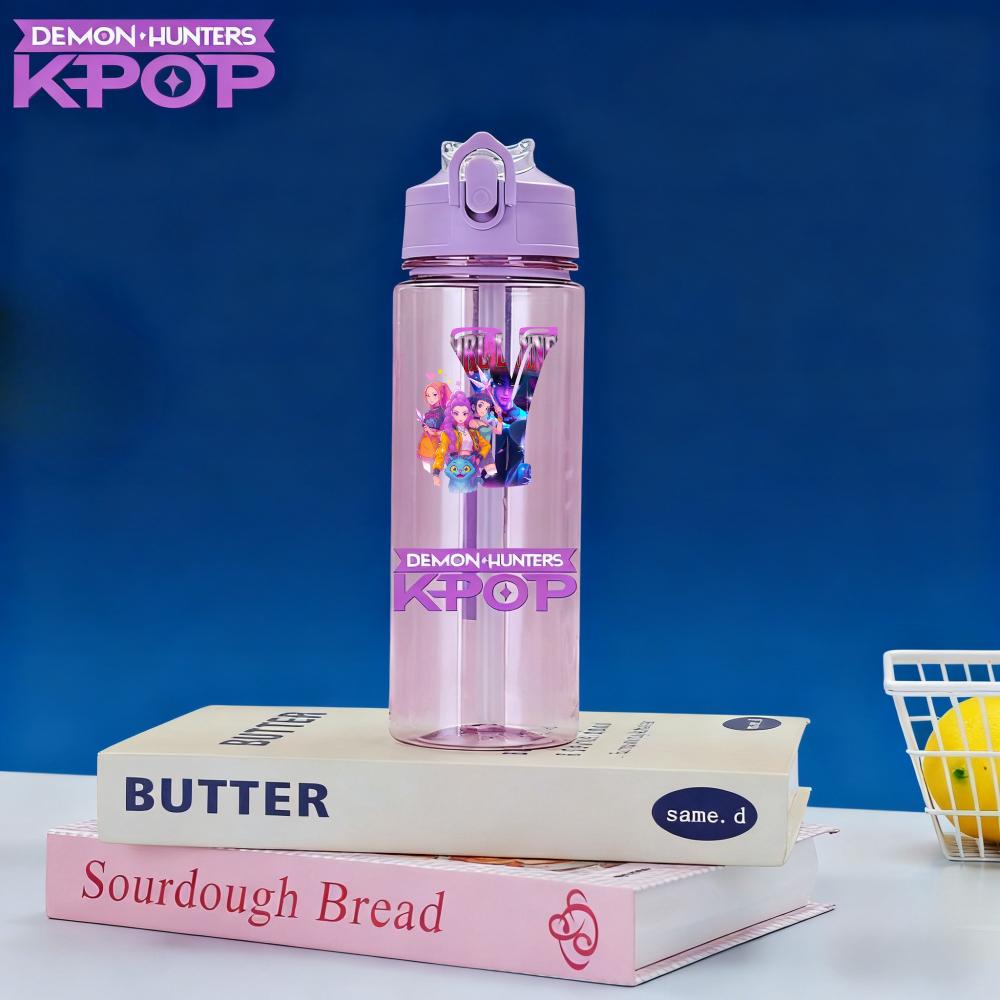 KPop Demon Hunters Large Capacity Sports Outdoor Plastic Leak-Proof Water Bottle Rumi Mira Zoey Jinu Drinking Cup 900ML HUNTR/X Kid Friendly