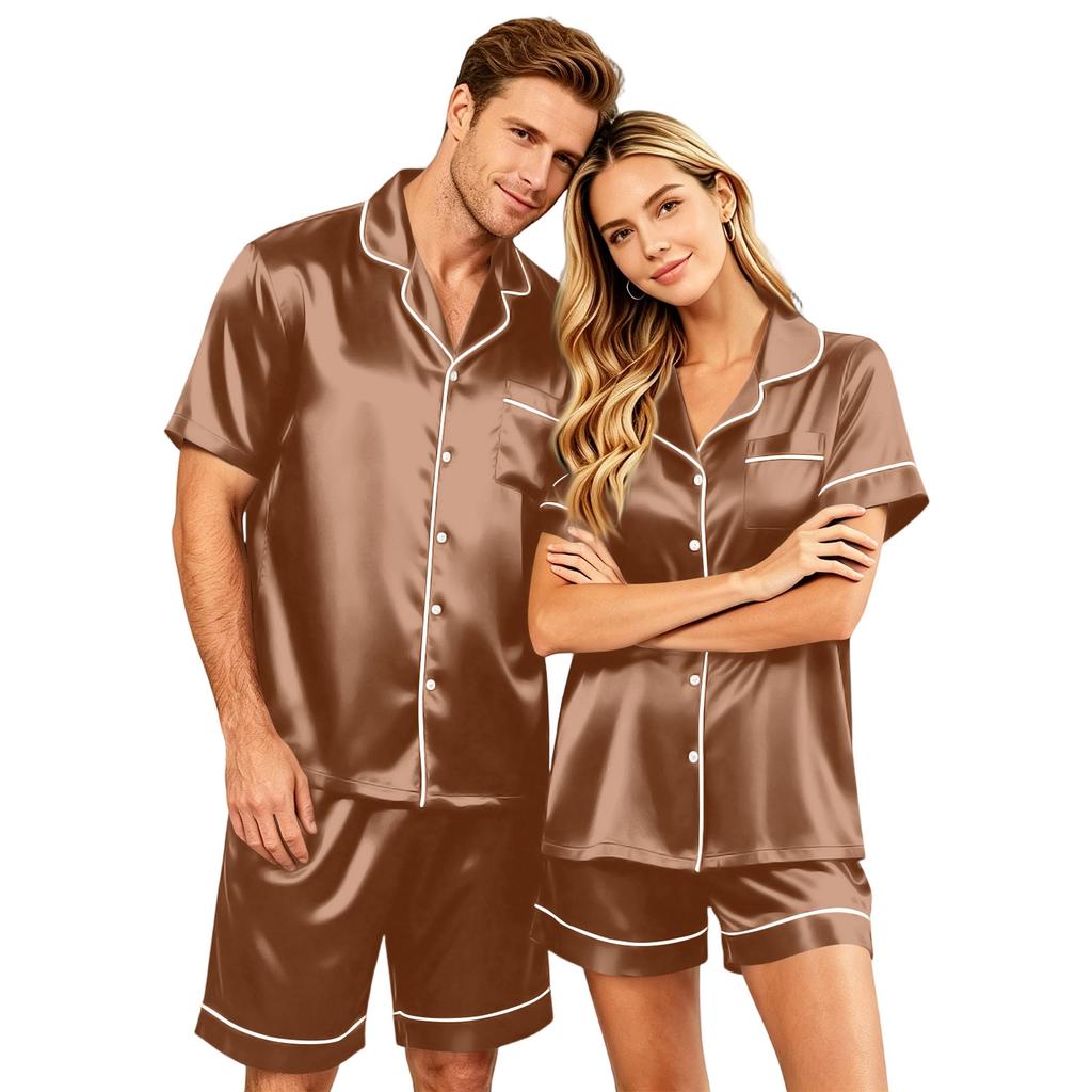 Couple Matching Pajama Set Short Sleeve Button Down Shirt and Shorts Soft Lightweight Lounge Sleepwear Set S-XXXXL for Men and Women