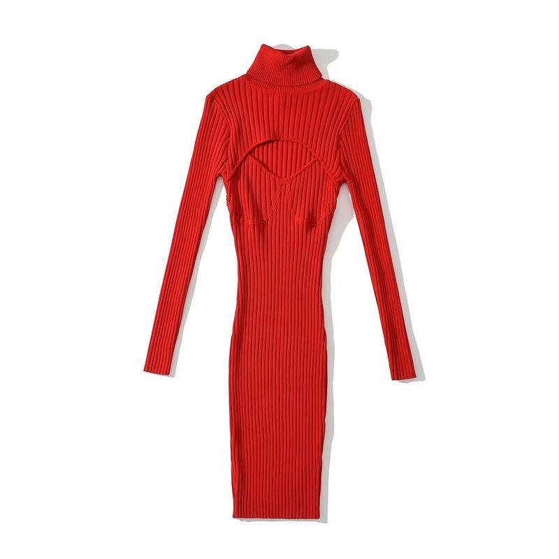 

High Neck Sexy Cut Out Silm 5 Colors Knitting Dress Big Red(High quality) All yards