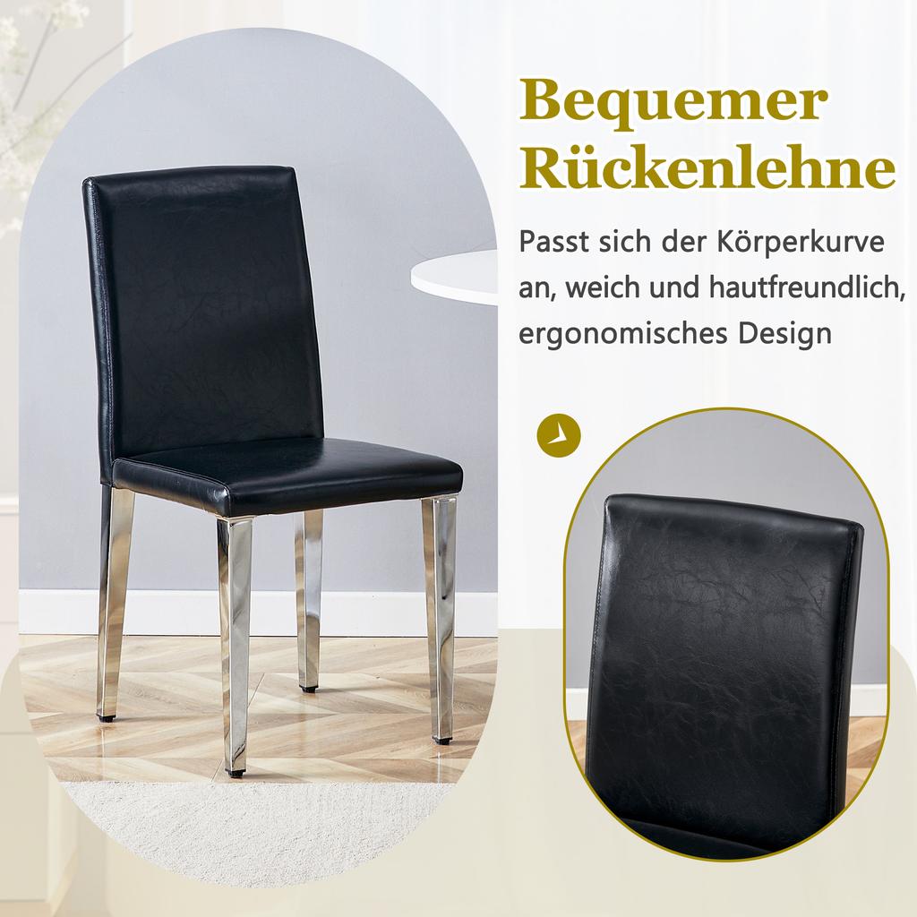[2 Minimalist Dining Chairs] European Light Luxury In Black-Silver: Black PU Leather + Silver Metal Legs, Fits Modern Dining Rooms, Living Rooms.