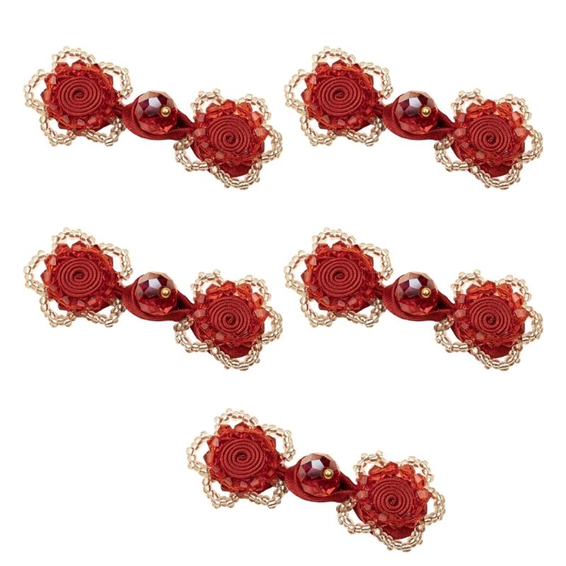 Rose Knot Button Closure 5 Piece Decorative Cheongsam Collar Button for Costume Neckline Sewing and Traditional Apparel Project