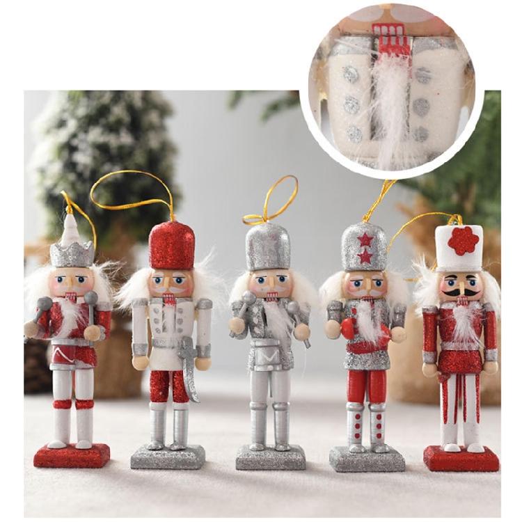 Christmas Wood Nutcracker Soldier Pendants 4pcs/set Xmas Tree Festival Holiday