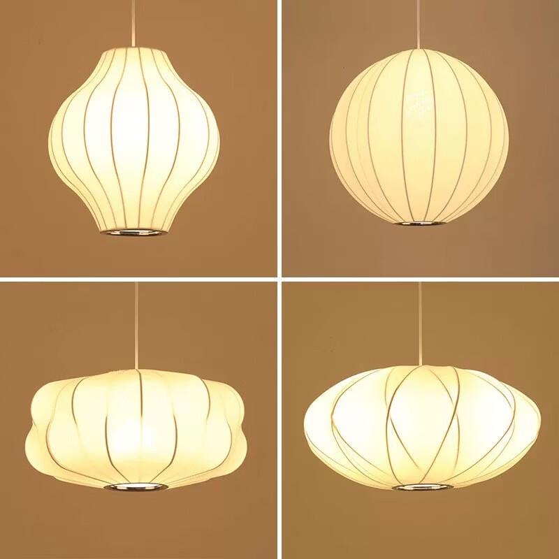 Oeny Japanese Style Fabric Disc LED Hanging Lantern