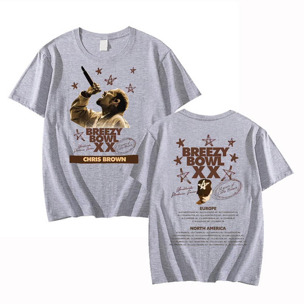 

Chris Brown Breezy Bowl XX Tour 2025 T-shirt Men Women Hip Hop Fashion Pop Music T Shirts Casual Cotton Vintage T-shirts 4XL