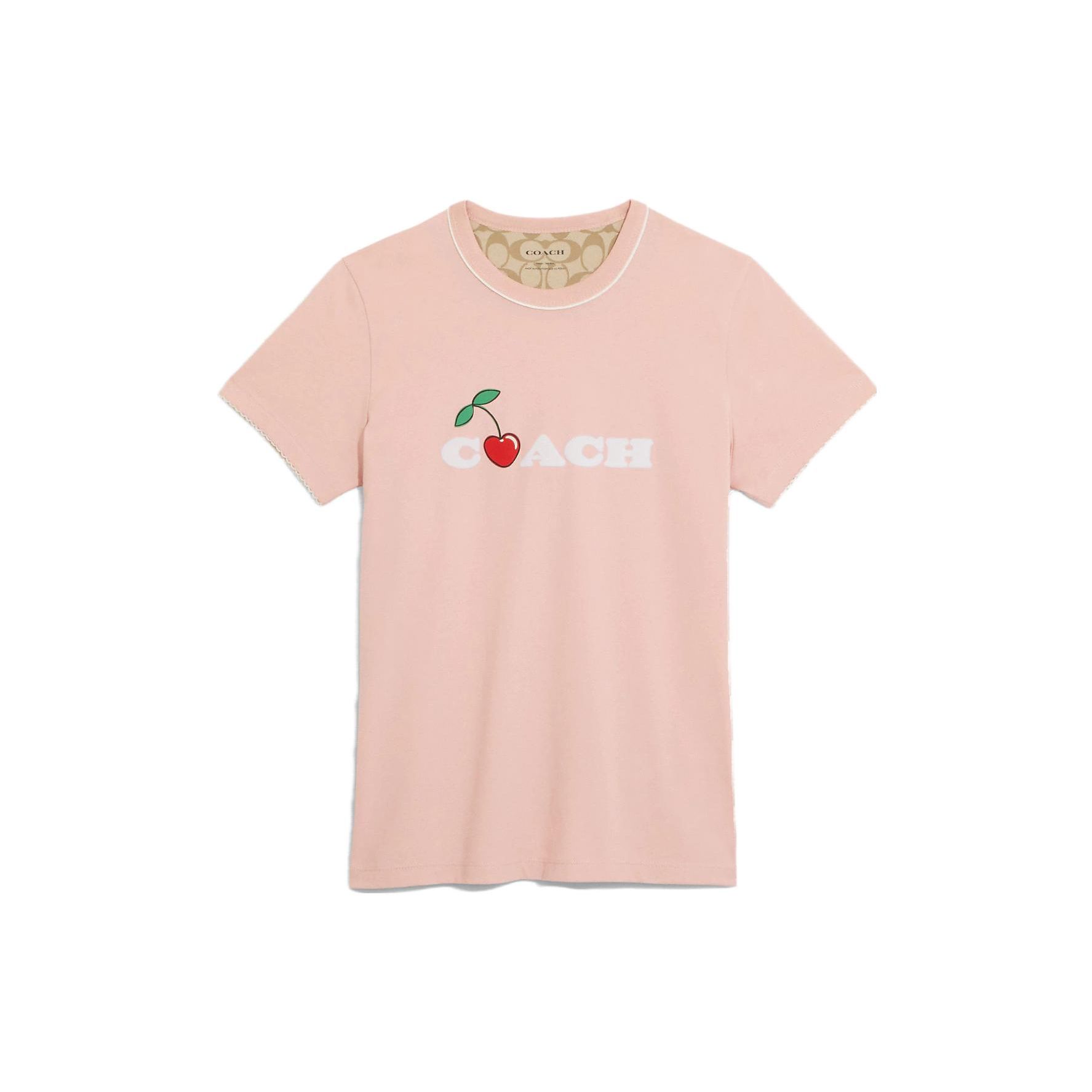 Coach Cherry Pattern Logo Round Neck Short Sleeve Regular T-Shirt Women tops Pink CE428-C7D XS