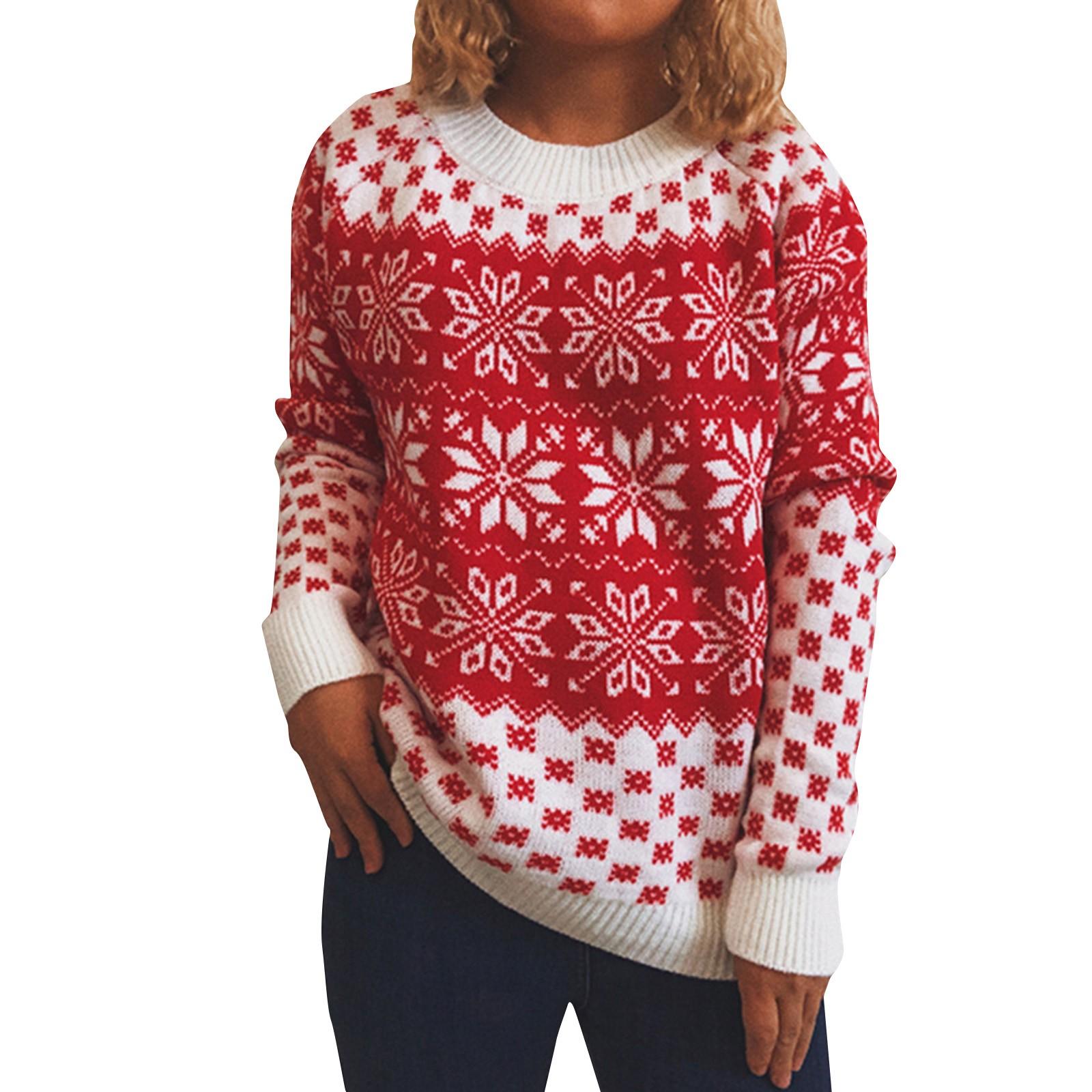 

Женский осенне-зимний модный рождественский свитер с круглым вырезом и длинным рукавом XL белый