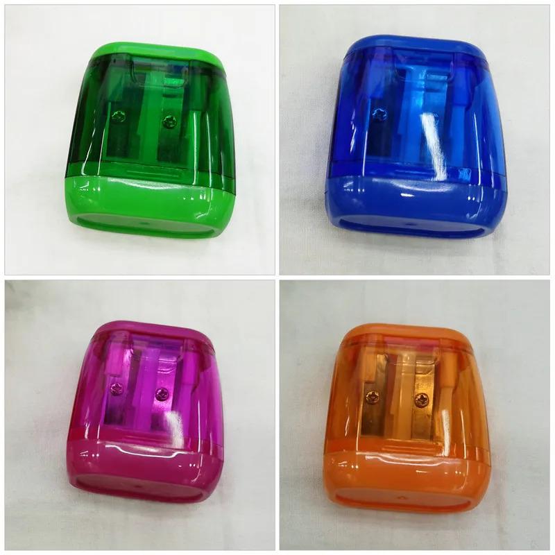4pcs Student Geometric Double Hole Pencil Sharpener - Transparent Plastic, Precise Sharpening for Sketch/Artwork | Durable Porta
