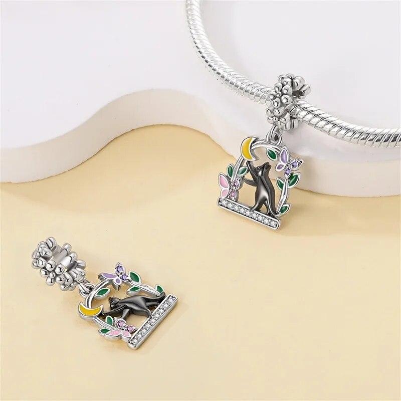 Copper-Plated Cat Series-Cat Friends Charms Fit Pan Snake Bone Bracelet Diy Bead Women Jewelry Birthday Gift New In