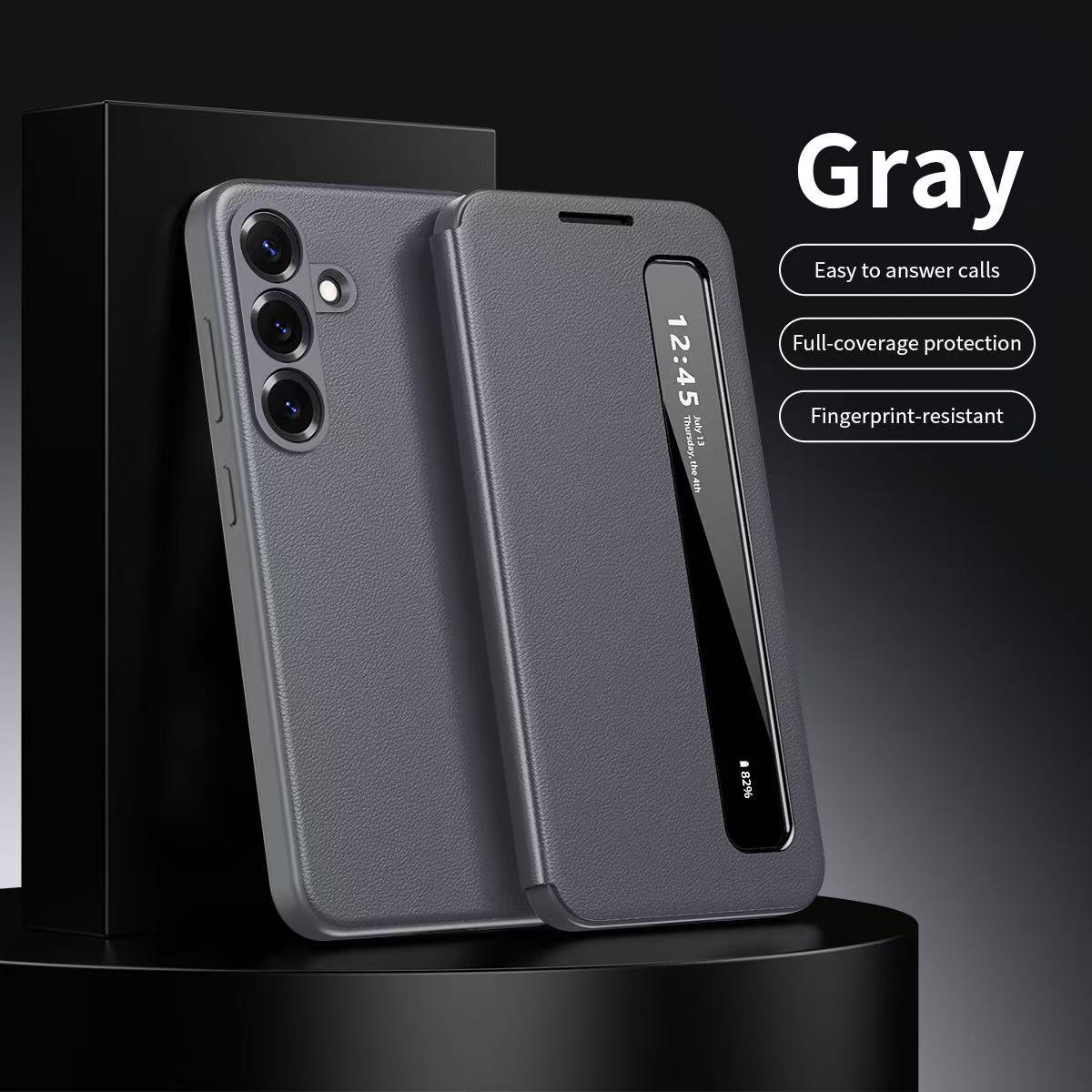 Étui intelligent en cuir pour Samsung Galaxy S26 S25 S24 S23 S22 Ultra A57 A56 A55 Fenêtre d'affichage tactile Coque à rabat Fundas Galaxy S26 gris