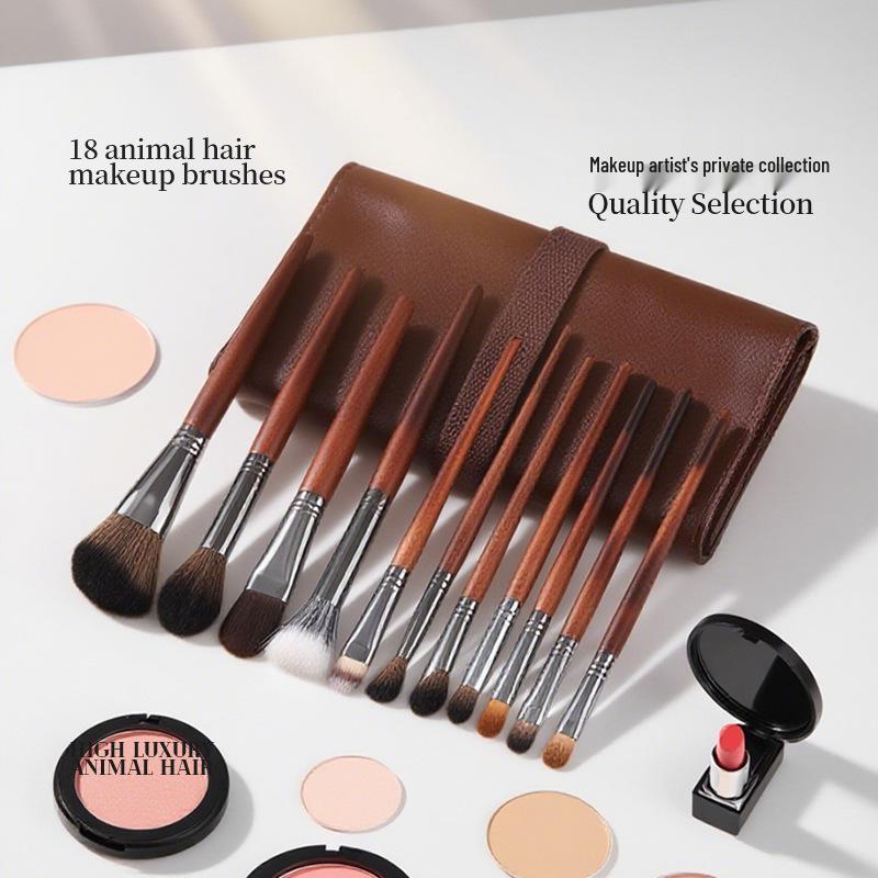 18-Piece Ultra Soft Animal Hair Makeup Brush Set: High-End Professional Eyeshadow Brushes