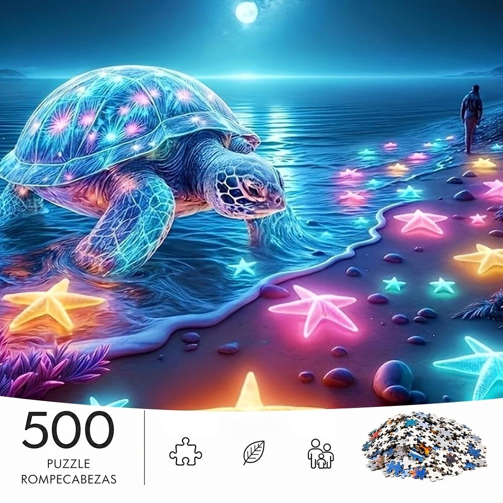 500pcs/Puzzle Game for Training Endurance And Logical Thinking - Exquisite Puzzle - (Night Sky Luminous Turtle Crossing The Shore with Star Rays Accom