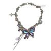 Heavy Industry Exquisite Purple Full Diamond Butterfly Love Tassel Necklace Women's Fashion Temperament Light Luxury Versatile Niche Clavicle Chain