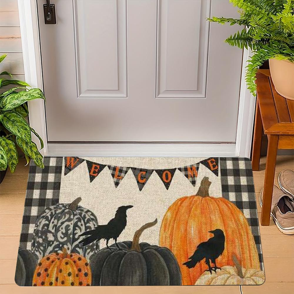 Fun Halloween Cartoon Non-Slip Indoor Carpet Rug Door Mat - Pumpkin Ghost Witch Cat Festive Home Decoration Welcome Mat
