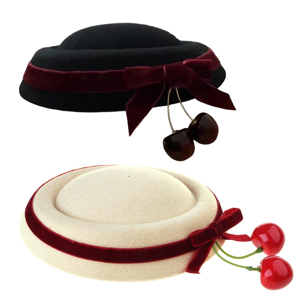 Cherry Bowknot Small Hat Hair Clip for Women Girl Sweet Beret Hat Head Accessory For Evening Party And Everyday Wear